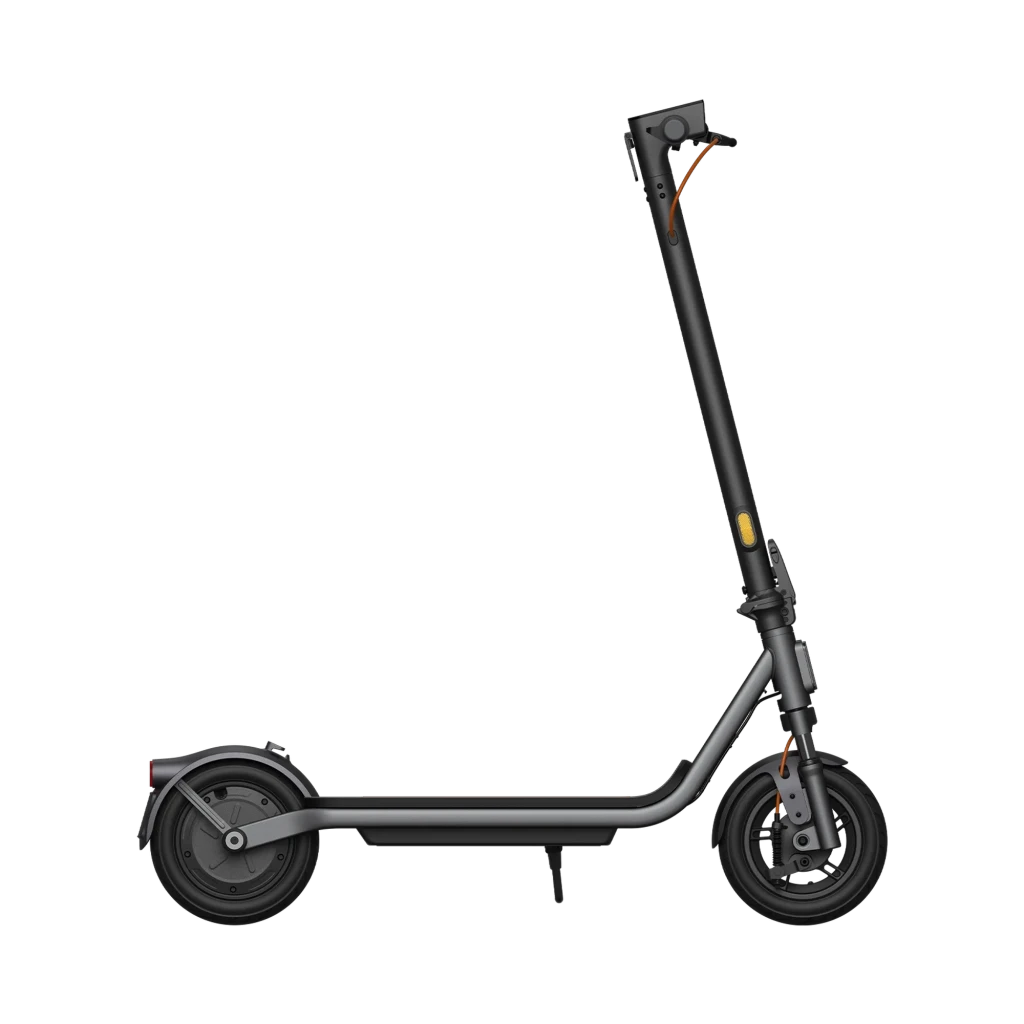 Xiaomi Electric Scooter 6 Lite preto com detalhes laranja, guidão reto, farol frontal, pneus de 10 pol, deck longo antiderrapante e suspensão dianteira - Item3