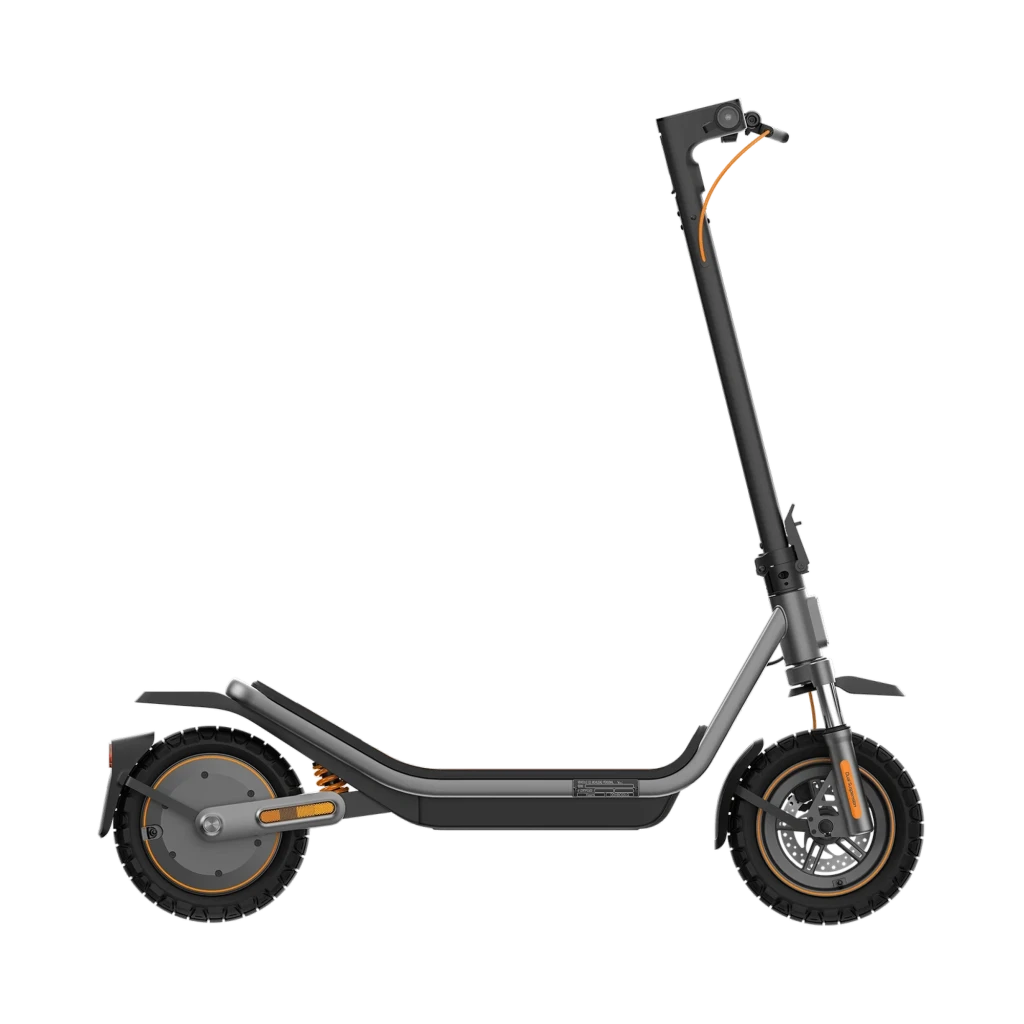 Xiaomi Electric Scooter 6 Pro com quadro preto, detalhes laranja, pneus largos off-road, deck robusto rebaixado, guidão reto e cabos expostos em laranja - Item2