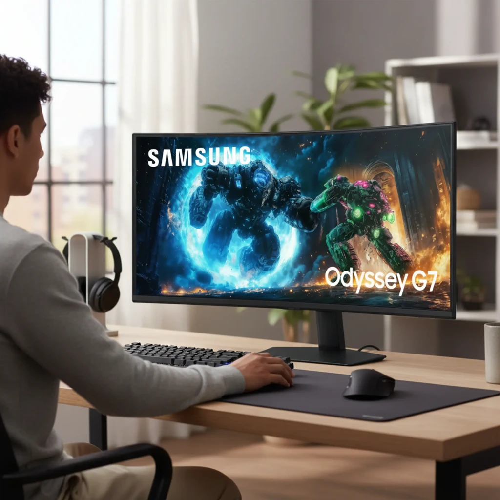 Monitor Samsung Odyssey G7 G75F 40 pol curvo 1000R ultrawide, painel VA, resolução 5120x2160 WUHD, 180 Hz, base ajustável e bordas finas - Item5