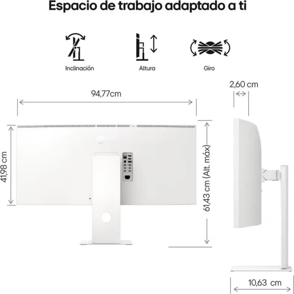 LG 40U990A-W monitor 40 pulgadas blanco con soporte ajustable en inclinación, altura y giro; perfil delgado 2,6 cm y gestión de cables trasera