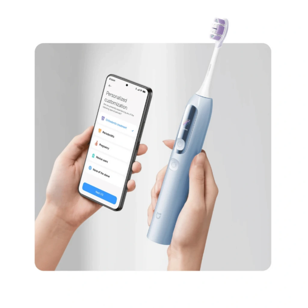 Cepillo Eléctrico Xiaomi Mijia Smart Servo-oscillation Electric Toothbrush Pro Azul con cabezal blanco, cuerpo azul claro, pantalla LED y dos botones frontales - Ítem3