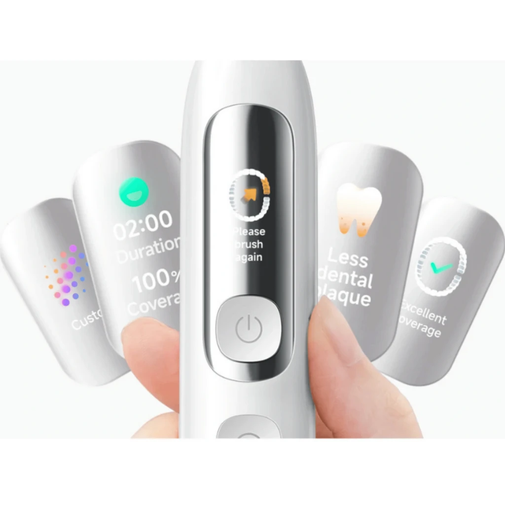 Cepillo Eléctrico Xiaomi Mijia Smart Servo-oscillation Electric Toothbrush Pro Azul con cabezal blanco, cuerpo azul claro, pantalla LED y dos botones frontales - Ítem2