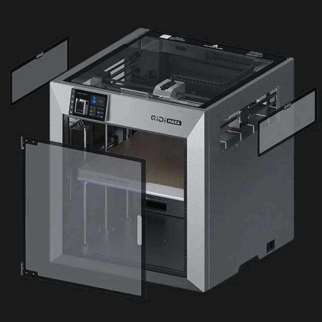 Imprimante 3D FDM QIDI Max 4 grise fermée, grand volume 390×390×340 mm, écran tactile, châssis rigide, porte vitrée, rails linéaires, bobine latérale - Ítem4