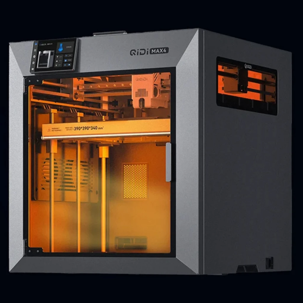 Imprimante 3D FDM QIDI Max 4 grise fermée, grand volume 390×390×340 mm, écran tactile, châssis rigide, porte vitrée, rails linéaires, bobine latérale - Ítem5