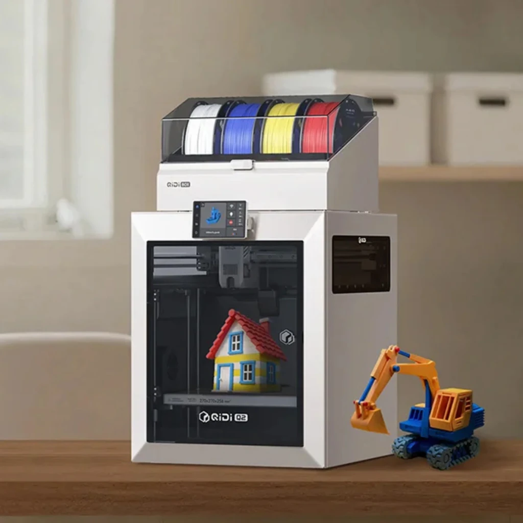 QIDI Tech Q2 Combo impresora 3D FDM cerrada, marco metálico gris, pantalla táctil central, carretes multicolor superiores, volumen 270×270×256 mm, 600 mm/s - Ítem6