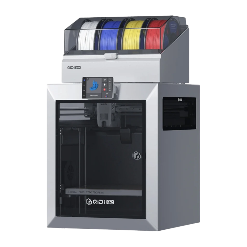 QIDI Tech Q2 Combo impresora 3D FDM cerrada, marco metálico gris, pantalla táctil central, carretes multicolor superiores, volumen 270×270×256 mm, 600 mm/s - Ítem1