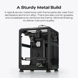 Creality K2 SE Impresora 3D FDM con marco metálico robusto, refuerzos en esquina y travesaños; área 220 × 215 × 245 mm; cámara cerrada; diseño negro y