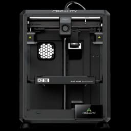 Impresora 3D Creality K2 SE FDM cerrada en negro con chasis rígido, pantalla frontal, guía lineal central, volumen 220×215×245 mm y diseño profesional