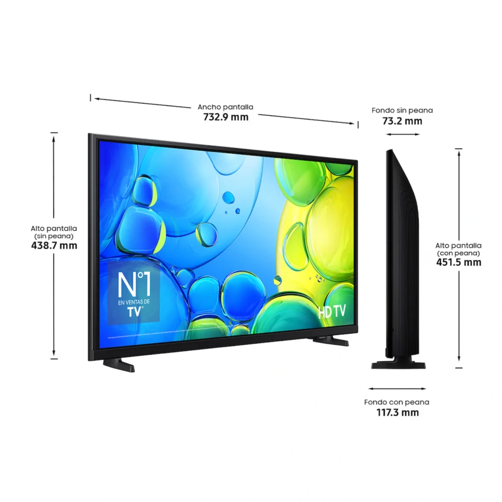 Samsung TU32F6005FK Smart TV 32 pulgadas Full HD, marco negro delgado, pantalla con burbujas color azul y verde, íconos de Gaming Hub y 20 años LED - Ítem4