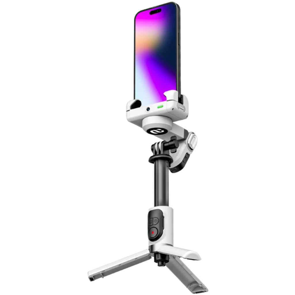 AOCHUAN Smart M1 Pro gimbal blanco plegable para smartphone, con brazo extensible tipo selfie, empuñadura texturizada y control integrado en el mango - Ítem3