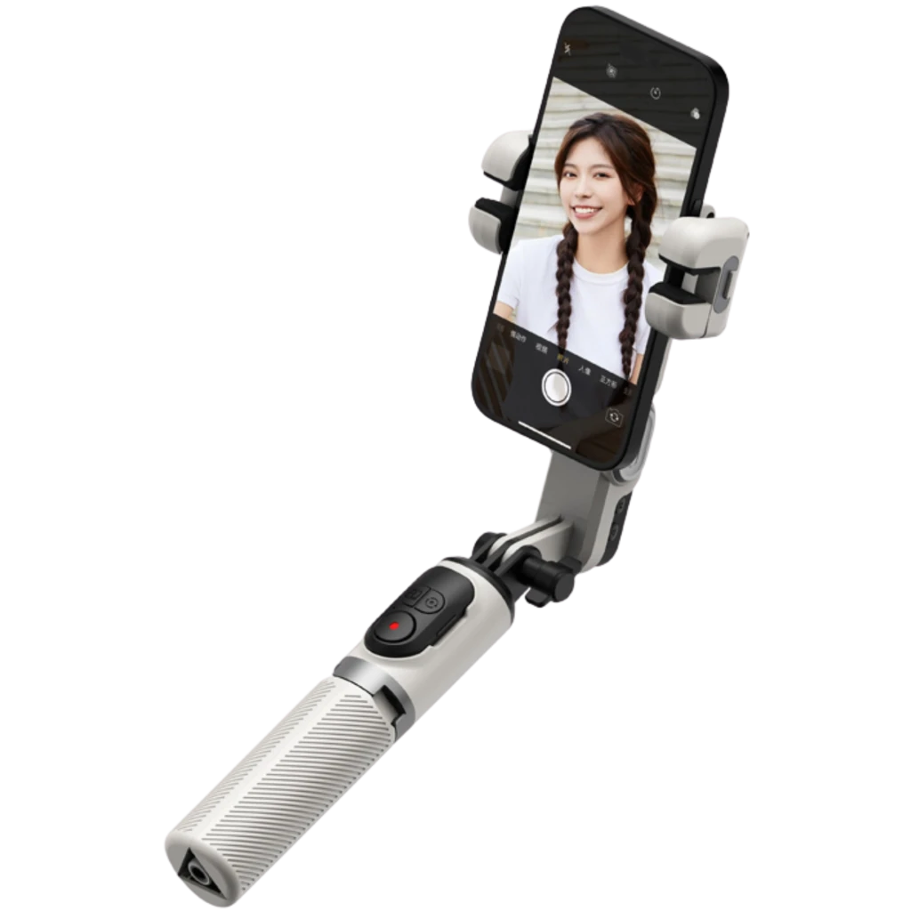 AOCHUAN Smart M1 Pro gimbal blanco plegable para smartphone, con brazo extensible tipo selfie, empuñadura texturizada y control integrado en el mango - Ítem5