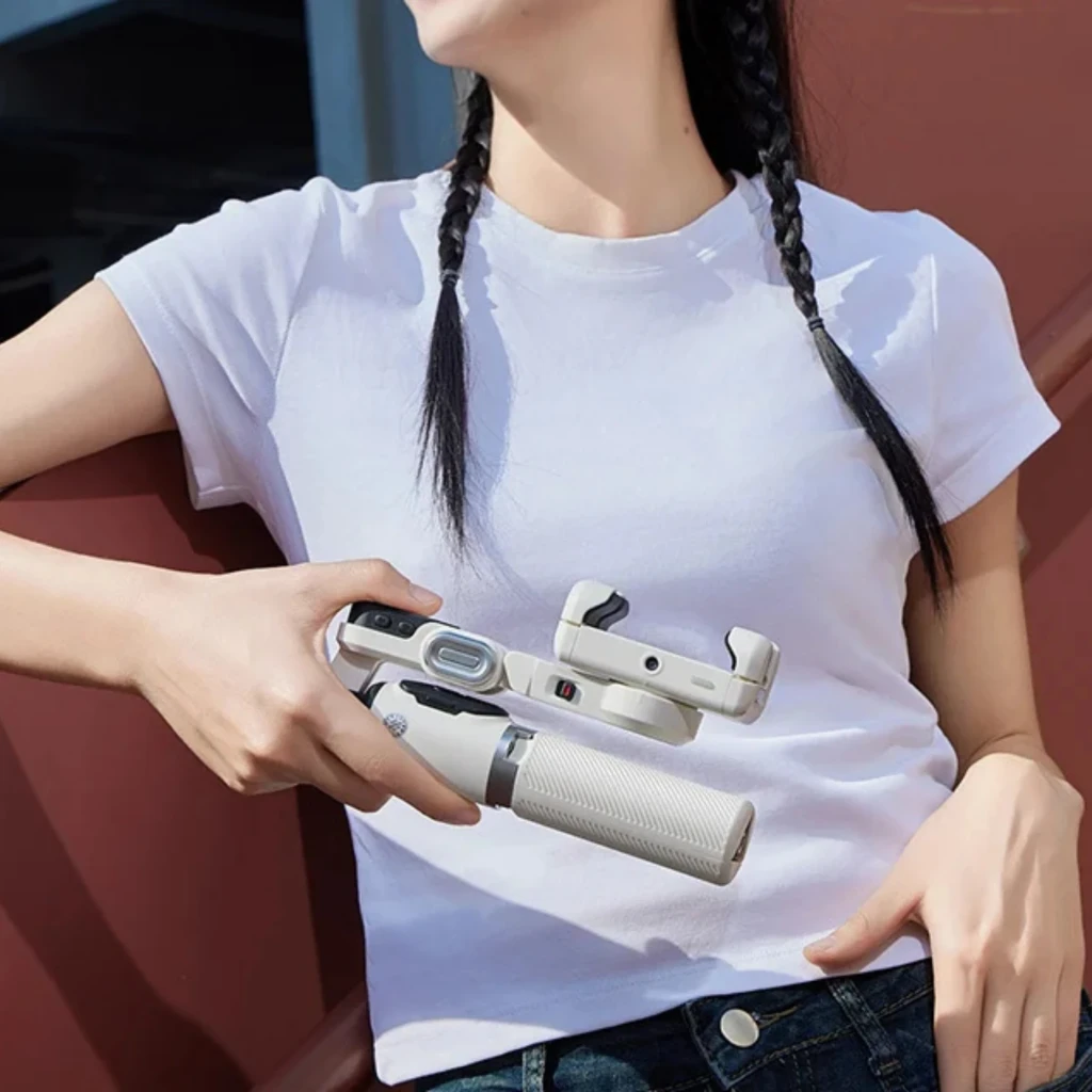 AOCHUAN Smart M1 Pro gimbal blanco plegable para smartphone, con brazo extensible tipo selfie, empuñadura texturizada y control integrado en el mango - Ítem6