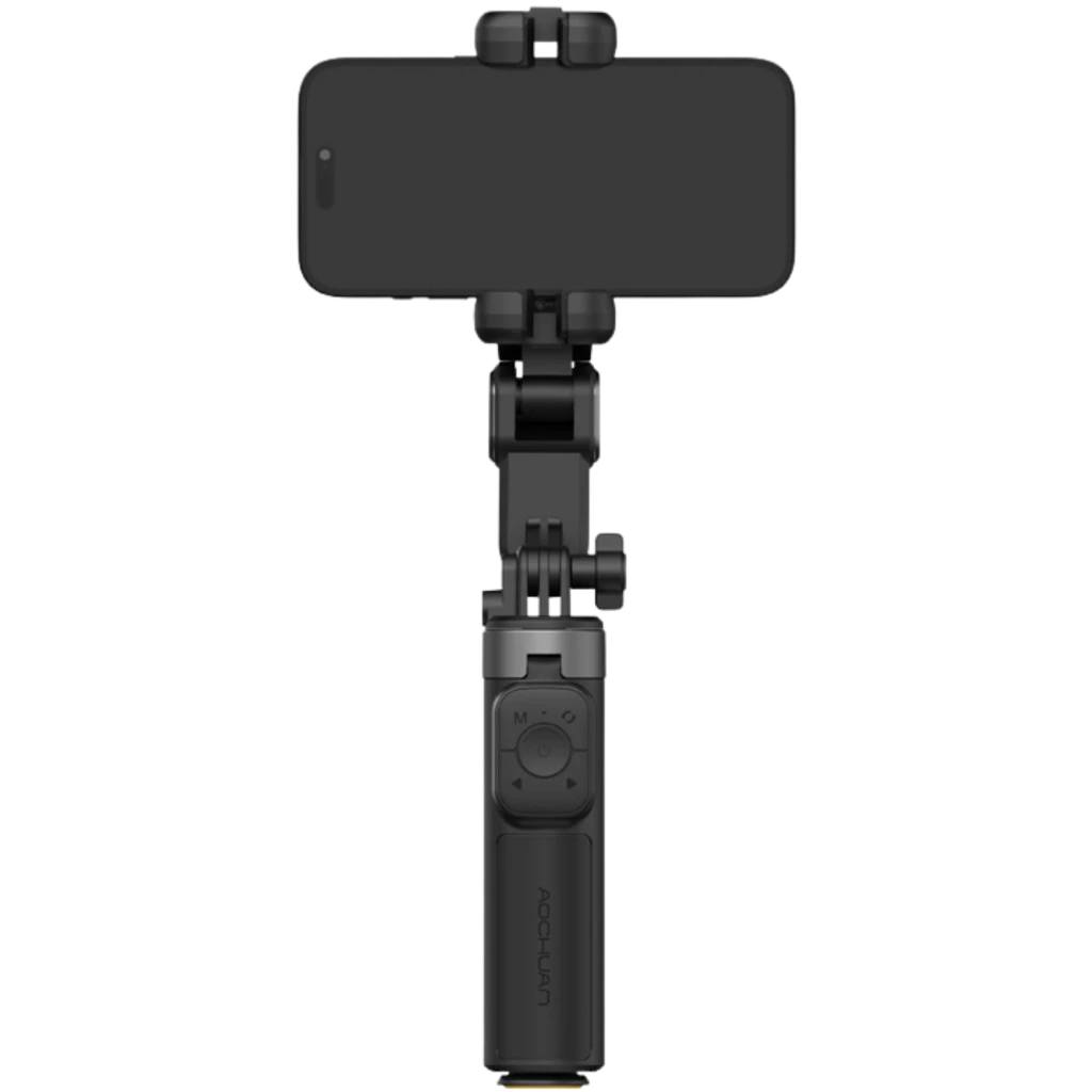 AOCHUAN M3 Pro Mini Gimbal 3 ejes plegable negro con empuñadura ergonómica, control con joystick y soporte para smartphone, diseño compacto y portátil - Ítem3