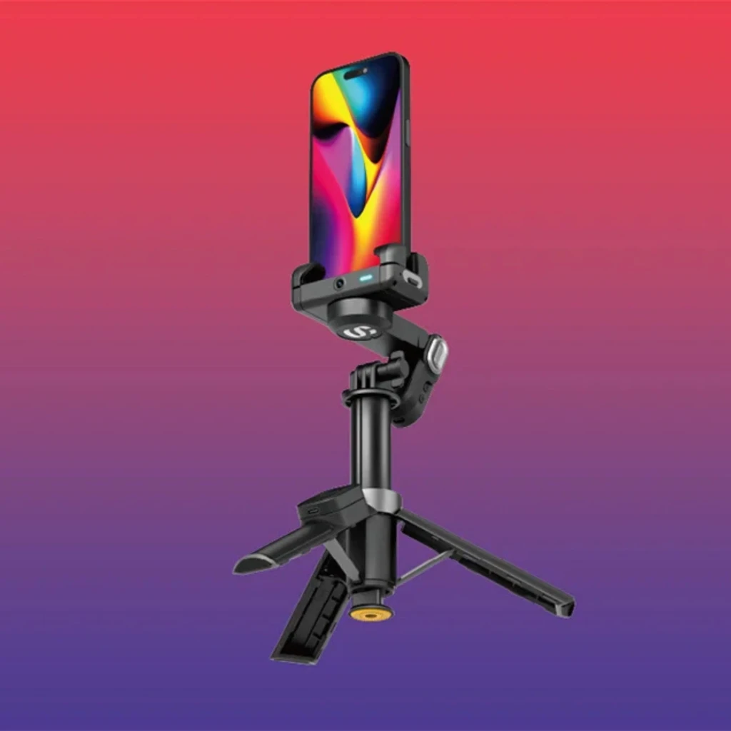 AOCHUAN M3 Pro Mini Gimbal 3 ejes plegable negro con empuñadura ergonómica, control con joystick y soporte para smartphone, diseño compacto y portátil - Ítem7