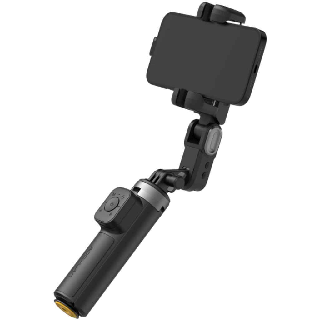AOCHUAN M3 Pro Mini Gimbal 3 ejes plegable negro con empuñadura ergonómica, control con joystick y soporte para smartphone, diseño compacto y portátil - Ítem4