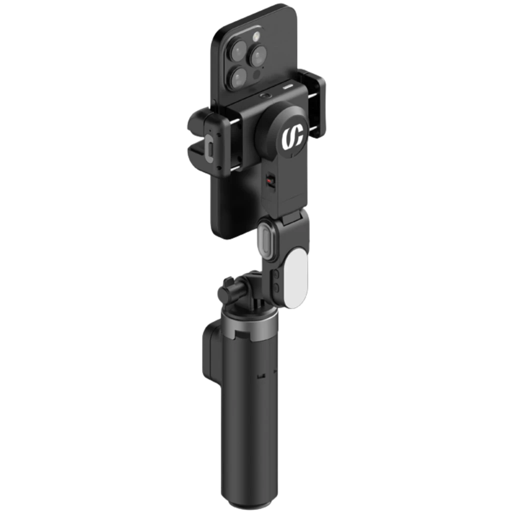 AOCHUAN M3 Pro Mini Gimbal 3 ejes plegable negro con empuñadura ergonómica, control con joystick y soporte para smartphone, diseño compacto y portátil - Ítem1