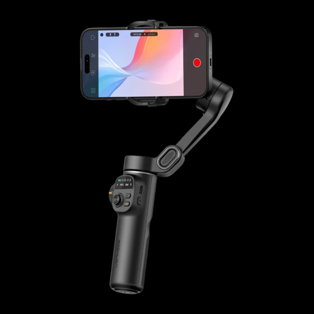 AOCHUAN Smart X2 Standard stabilisateur smartphone 3 axes, pliable, noir, poignée ergonomique avec commandes, support téléphone horizontal, design compact