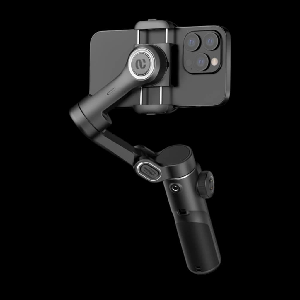 AOCHUAN Smart X2 Standard stabilisateur 3 axes pliable noir, poignée ergonomique, support smartphone large, bras articulés métalliques, design compact