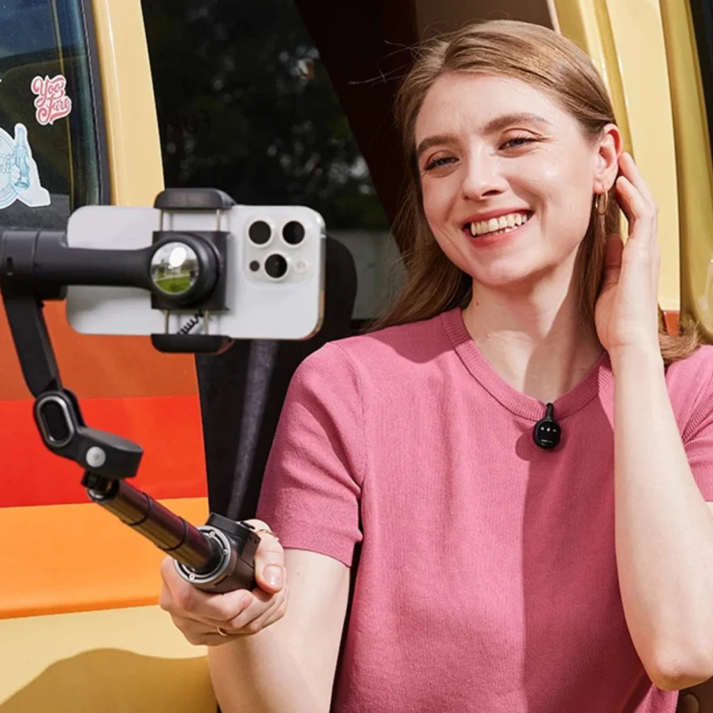 AOCHUAN Smart X3 Gimbal 3 ejes plegable en negro con mango ergonómico, controles integrados, brazo extensible y soporte para smartphone con estabilización - Ítem5