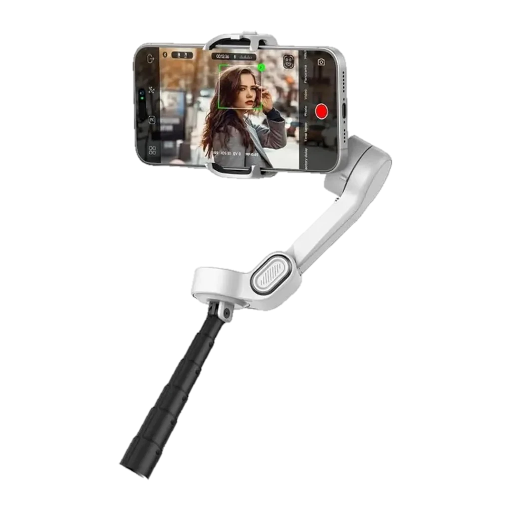 AOCHUAN P2 Gimbal con sensor AI, estabilizador de 3 ejes plegable en color blanco, agarre ergonómico, controles integrados y soporte para smartphone horizontal - Ítem5