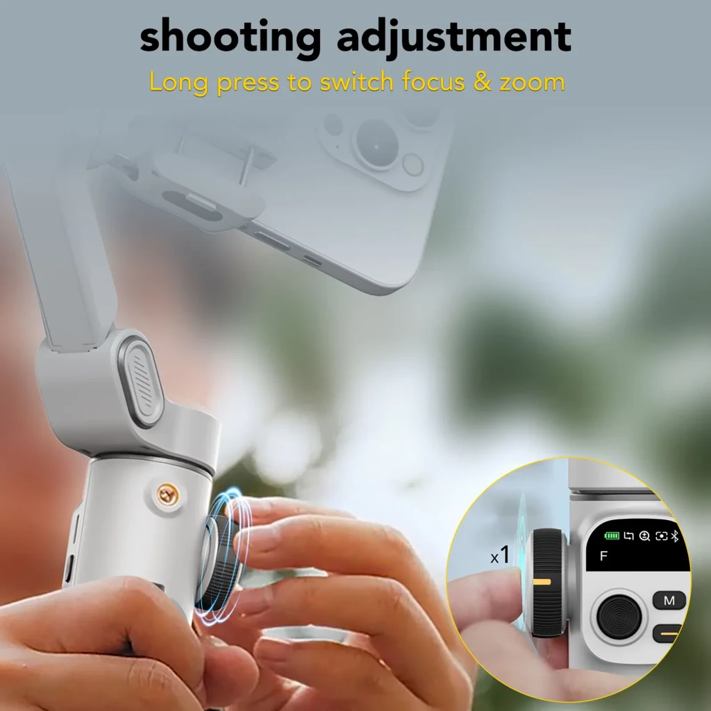 AOCHUAN P2 Gimbal con sensor AI, estabilizador de 3 ejes plegable en color blanco, agarre ergonómico, controles integrados y soporte para smartphone horizontal - Ítem1