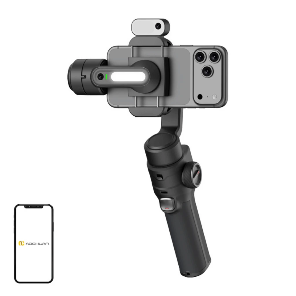 AOCHUAN S3 Gimbal con sensor AI 360° y pantalla táctil, estabilizador de 3 ejes para smartphone. Brazo motorizado, luz frontal y soporte robusto antitemblores - Ítem1