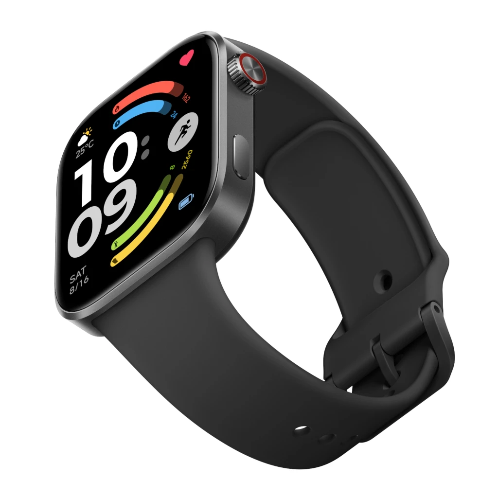 Xiaomi Redmi Watch 6 com tela AMOLED 2,07 pol, caixa prateada e pulseira azul glaciar; mostrador retangular, coroa lateral e interface fitness colorida - Item2