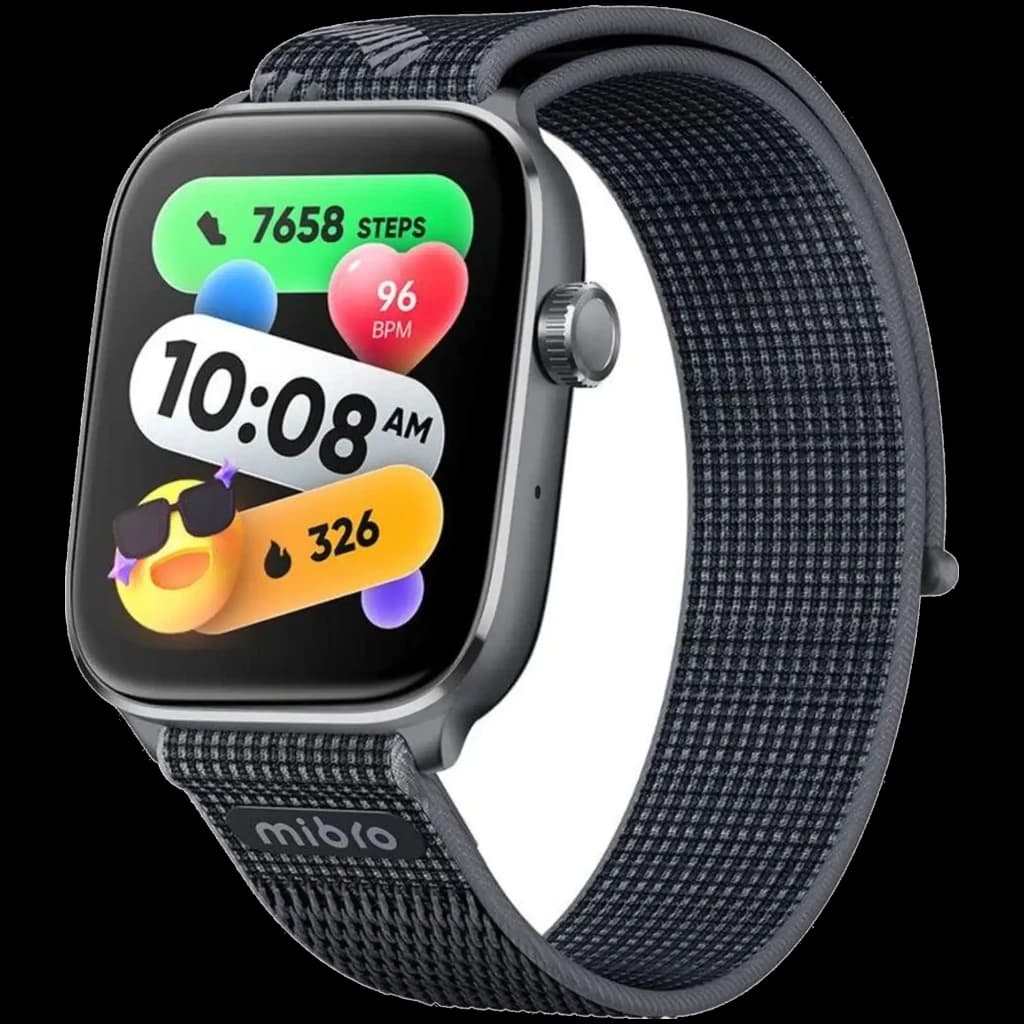 Mibro Watch Fit 1,75 pulgadas AMOLED con correa textil negra, pantalla curva colorida, GPS integrado, resistencia 5 ATM y autonomía hasta 8 días