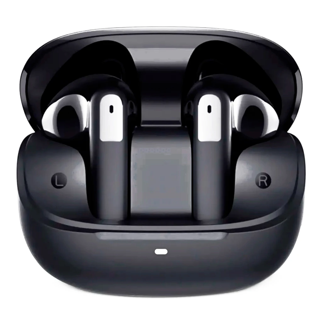 Mibro Earbuds 5 Noir avec boîtier brillant compact, écouteurs semi intra-auriculaires ergonomiques, indicateur LED frontal, finitions noires polies - Ítem1