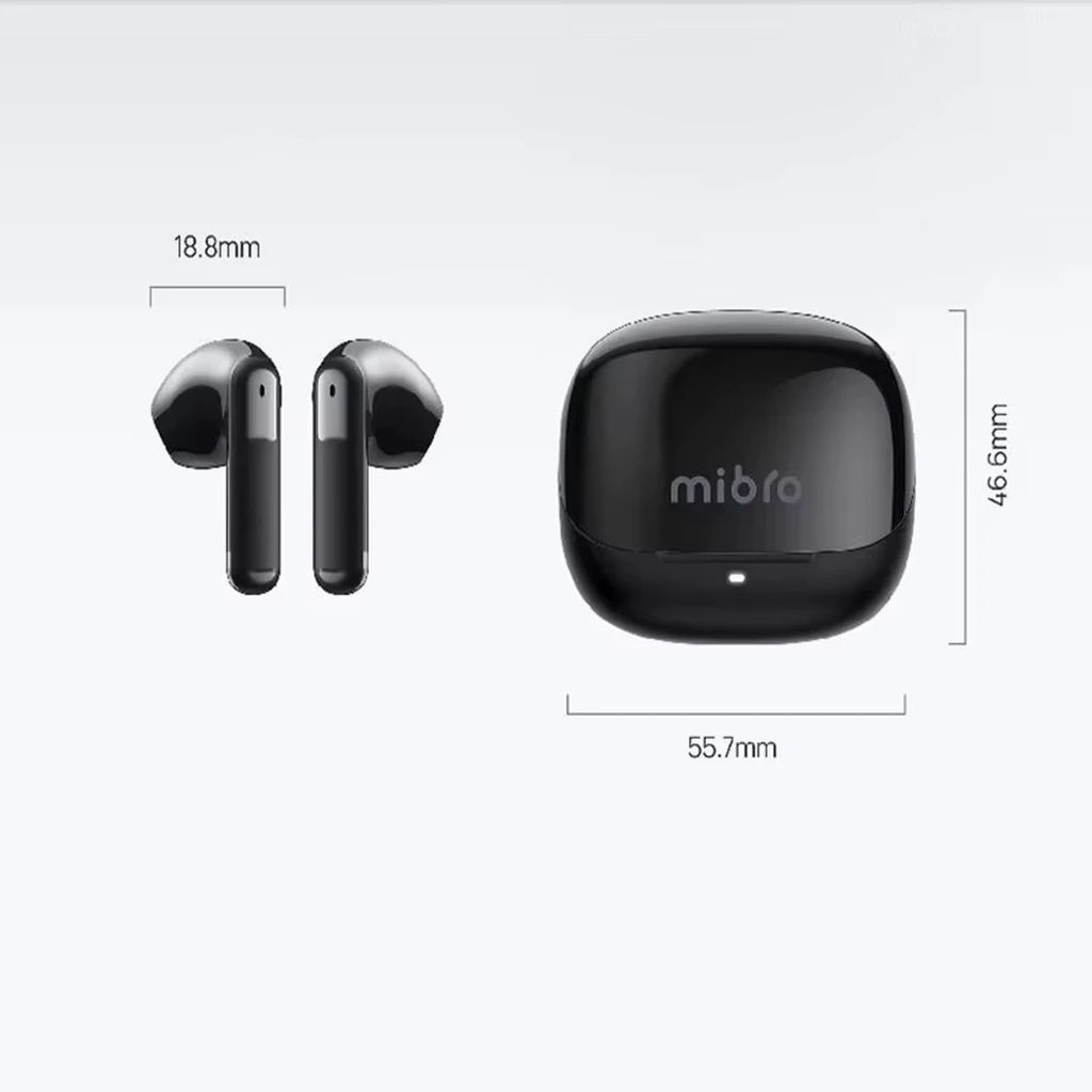 Mibro Earbuds 5 Noir avec boîtier brillant compact, écouteurs semi intra-auriculaires ergonomiques, indicateur LED frontal, finitions noires polies - Ítem3