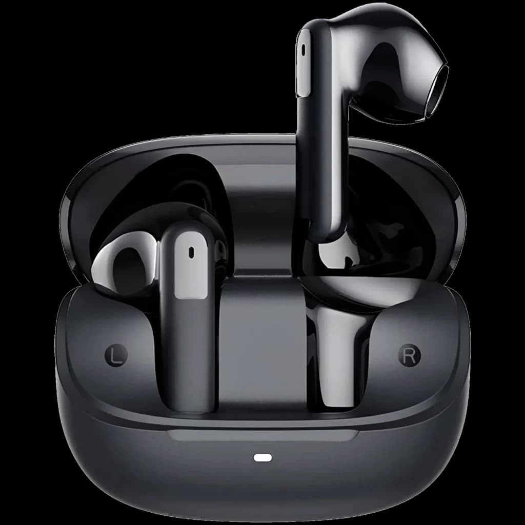 Mibro Earbuds 5 Noir avec boîtier brillant compact, écouteurs semi intra-auriculaires ergonomiques, indicateur LED frontal, finitions noires polies
