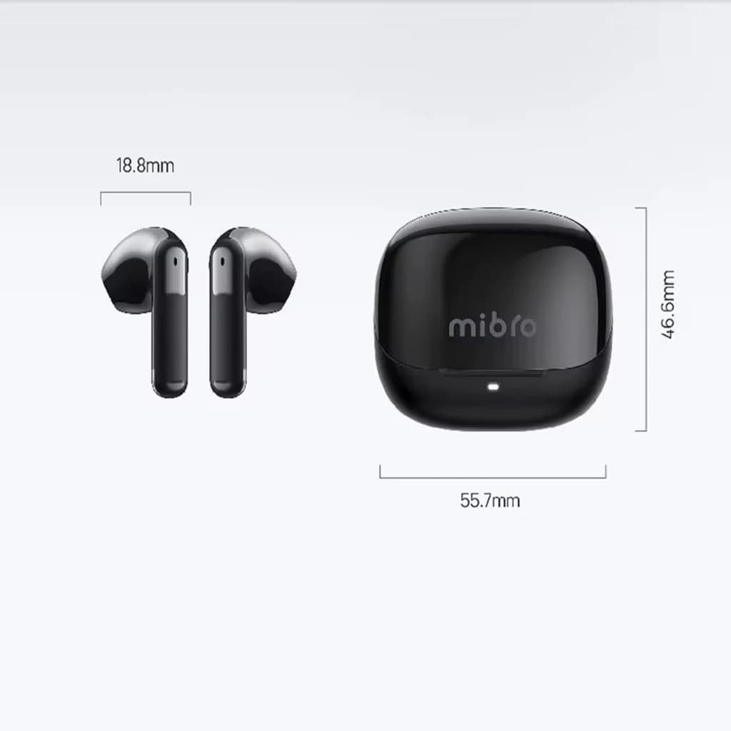 Mibro Earbuds 5 Rose avec boîtier compact noir 55,7 mm, écouteurs semi intra 18,8 mm, design épuré, Bluetooth 5.4, autonomie jusqu à 20 h