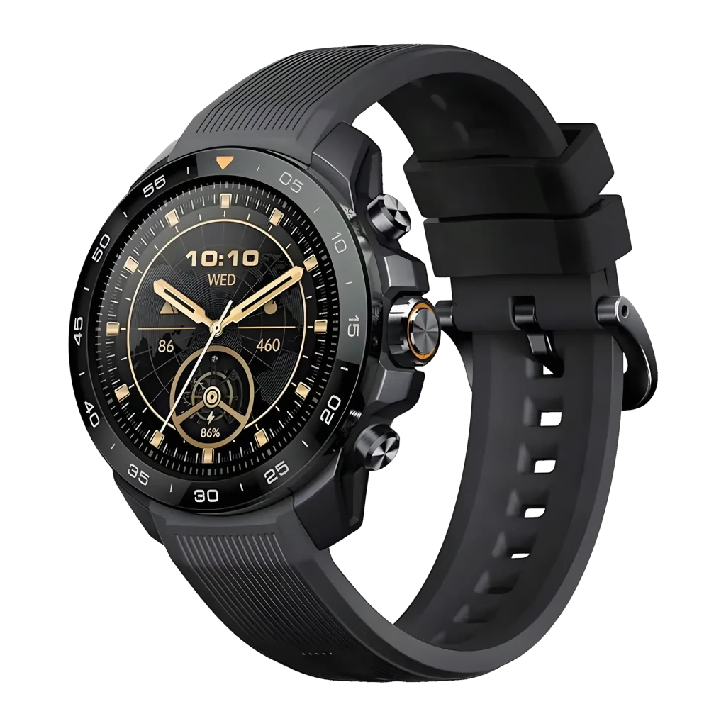 Mibro Watch GS Explorer S GPS Doble Banda L1+L5 10ATM 30m Buceo Libre Negro, vista frontal en ángulo: esfera analógica