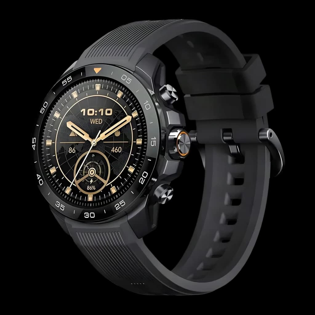 Mibro Watch GS Explorer S GPS Doble Banda L1+L5 10ATM 30m Buceo Libre Negro, vista frontal en ángulo: esfera analógica