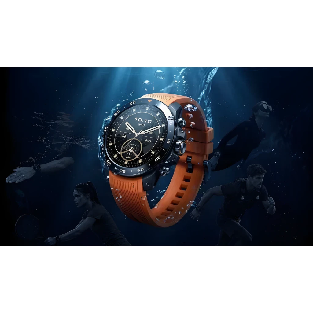 Mibro Watch GS Explorer S GPS Doble Banda L1+L5 10ATM 30m Buceo Libre Negro, lifestyle: reloj flotando bajo el agua