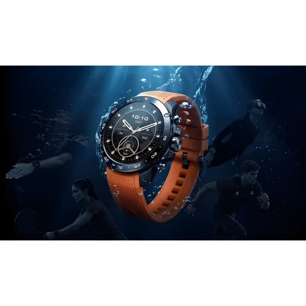 Mibro Watch GS Explorer S GPS Doble Banda L1+L5 10ATM 30m Buceo Libre Negro, lifestyle: reloj flotando bajo el agua