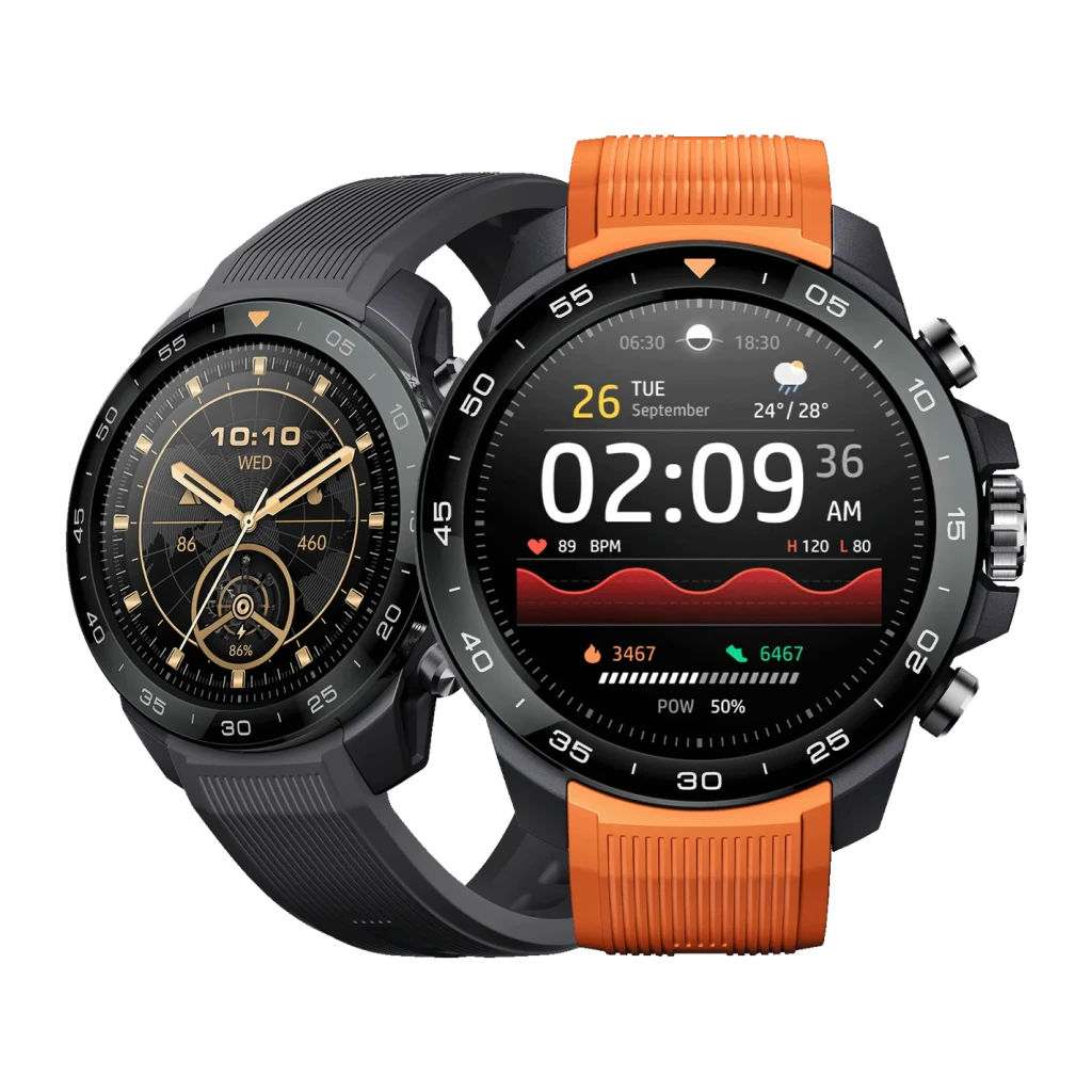 Mibro Watch GS Explorer S GPS Doble Banda L1+L5 10ATM 30m Buceo Libre Negro, vista frontal doble: dos esferas activas