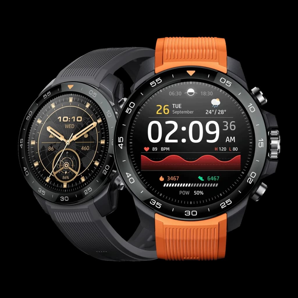 Mibro Watch GS Explorer S GPS Doble Banda L1+L5 10ATM 30m Buceo Libre Negro, vista frontal doble: dos esferas activas