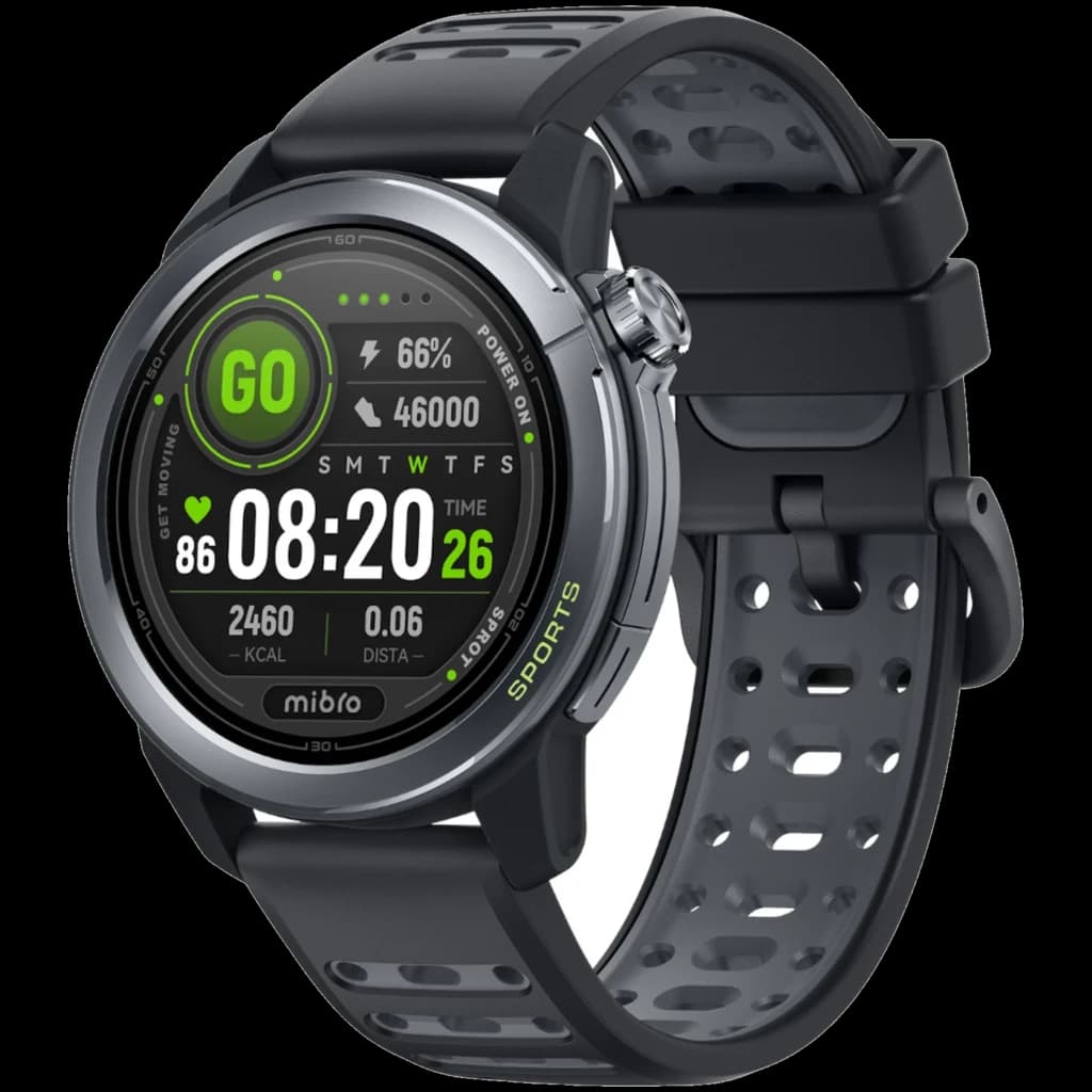 Mibro Watch GS Active 2 gris oscuro con pantalla AMOLED 1,32, bisel metálico, correa deportiva perforada, esfera deportiva con GPS, 5 ATM y hasta 20 días