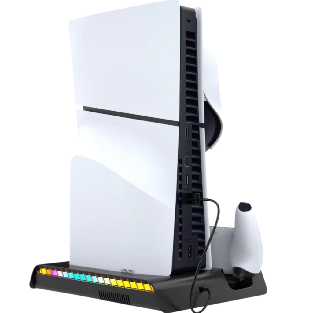 iPega P5S006H base de carga negra para PS5 Slim con ventilador, luces RGB, soporte para audífonos y dos ranuras para mandos DualSense - Ítem3