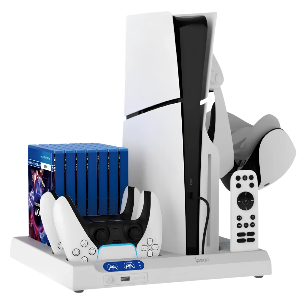 iPega P5S028 base branca com refrigeração, docks para 2 controles, suporte para PS5/PS5 Slim/Pro, organizador de jogos e porta para controle remoto - Item2
