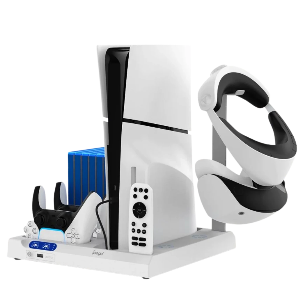 iPega P5S028 base branca com refrigeração, docks para 2 controles, suporte para PS5/PS5 Slim/Pro, organizador de jogos e porta para controle remoto - Item5
