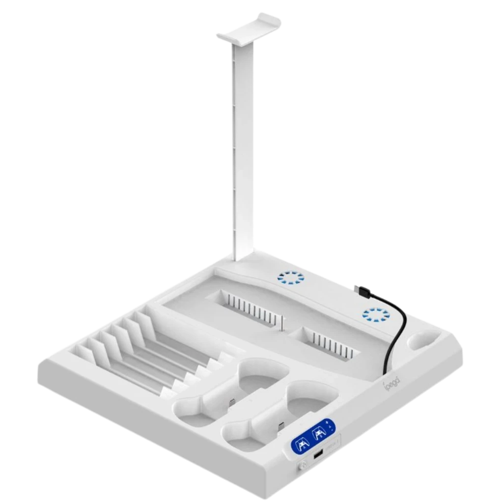 iPega P5S028 base branca com refrigeração, docks para 2 controles, suporte para PS5/PS5 Slim/Pro, organizador de jogos e porta para controle remoto - Item4
