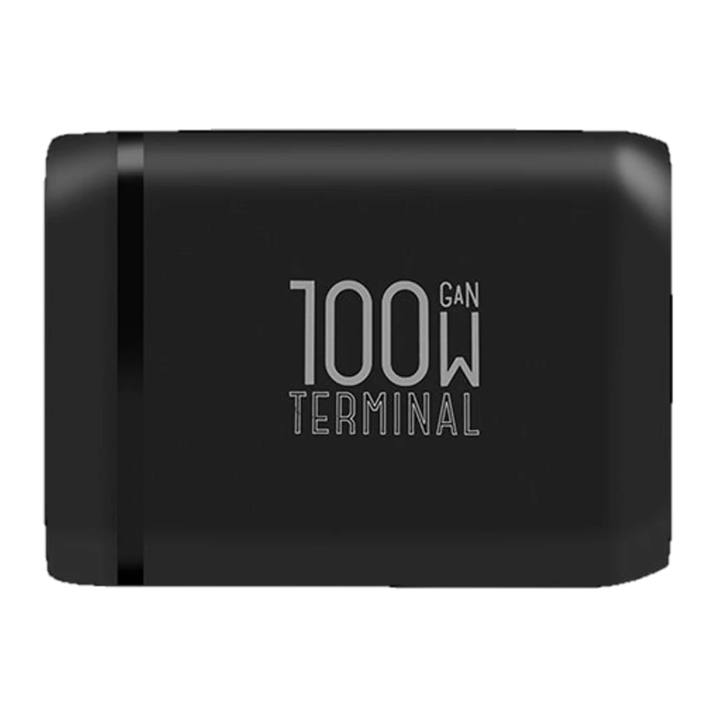 Obal:Me Terminal GaN Desk Charger 4C2A, carregador USB-C GaN 100 W preto com 6 portas frontais 4 USB-C e 2 USB-A, LED azul e base de suporte compacta - Item1