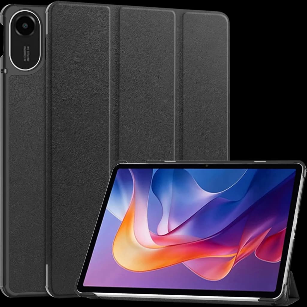 Capa Ultra Slim Redmi Pad 2/Poco Pad C1  9.7 WiFi 4G Preto em couro sintético, dobra em três partes para suporte, proteção traseira rígida e recortes precisos para