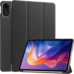 Étui Ultra Slim Redmi Pad 2 9.7 WiFi 4G Noir en simili cuir, pliable type trifold, fonction support multi‑angles, bords renforcés, protection écran et dos