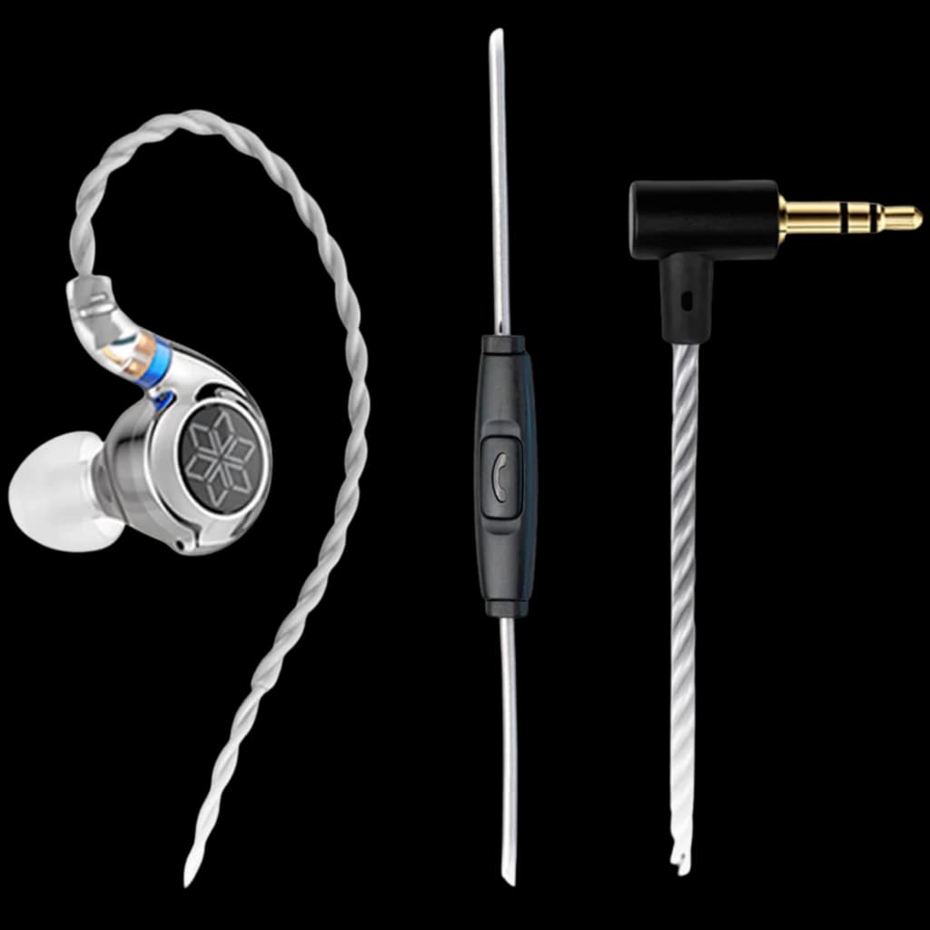 FiiO FD11 MIC 10 mm Écouteurs Hi-Res 24 Ω avec boîtier métallique argenté, câble torsadé, télécommande et micro intégrés, prise jack coudée 3,5 mm