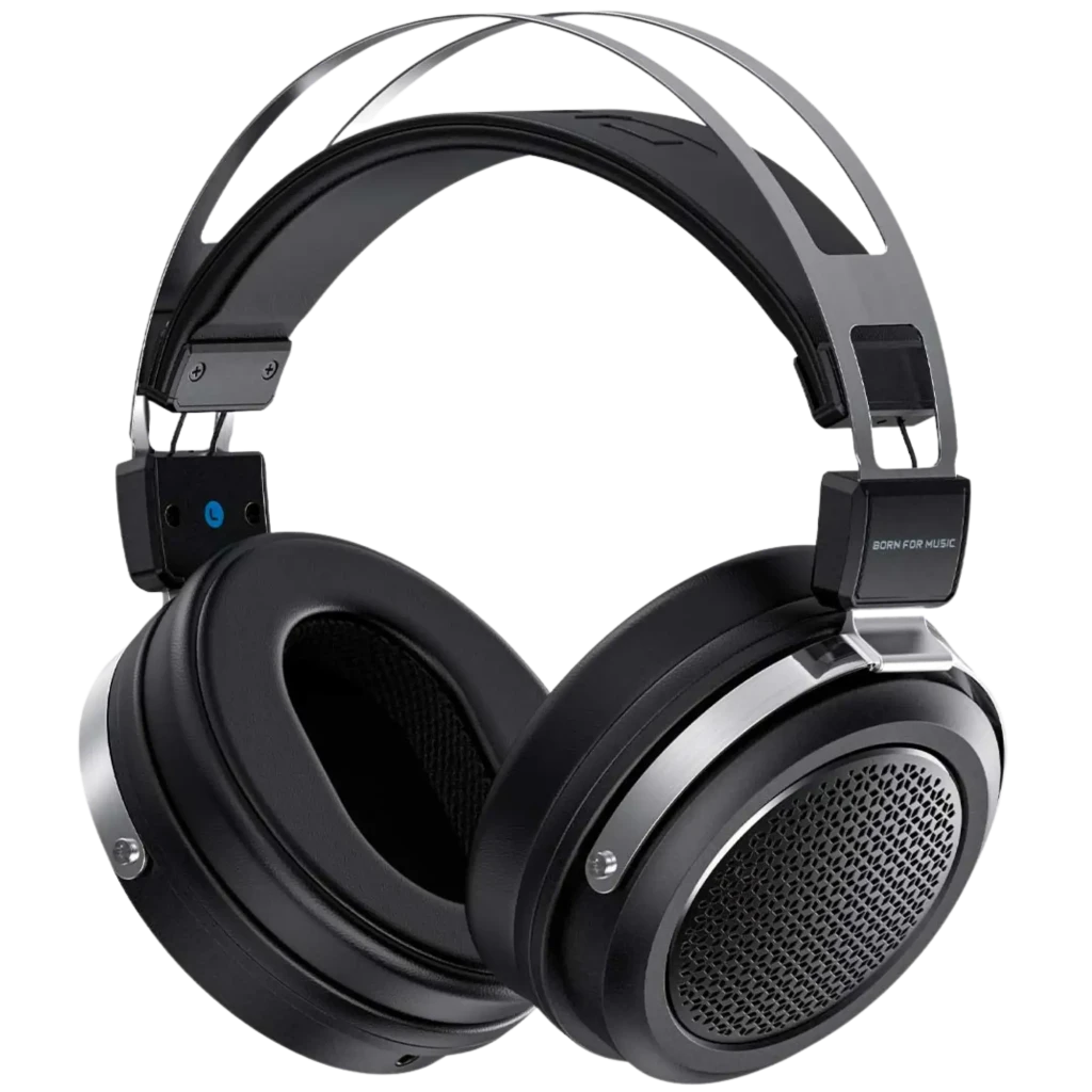FiiO JT1 auscultadores supra-auriculares pretos com arco duplo metálico, conchas circulares com grelha perfurada, microfone integrado e driver de 50 mm - Item3