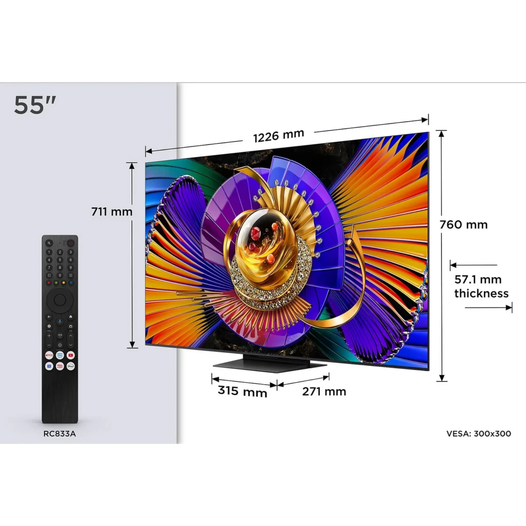 TCL 55C7L Smart TV QD‑Mini LED 55 pulgadas 4K Google TV negro; biseles delgados, HDR 2700 nits, 800 zonas de atenuación, amplia gama de color y audio Bang & - Ítem6