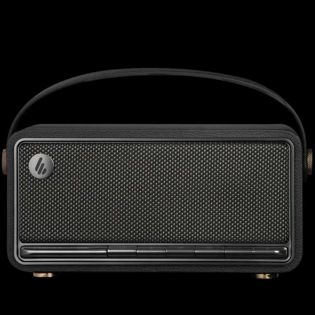 Edifier MP330 altavoz Bluetooth negro 40 W, diseño retro con rejilla frontal texturizada, asa superior, botones frontales y perillas laterales, 19 h de